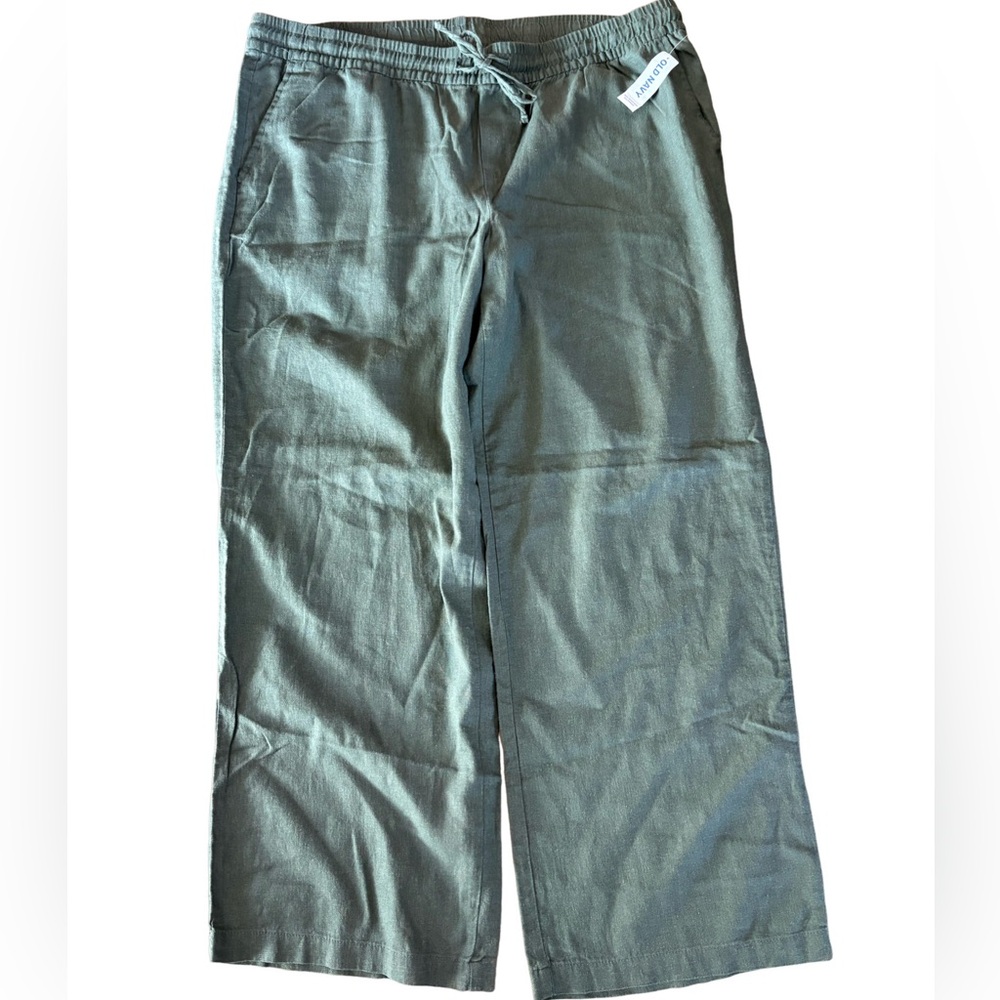 Old Navy linen-blend wide-leg pants in olive green NWT Size XL SP17 - Picture 2 of 11